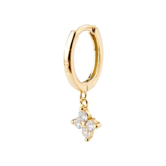 Dainty Crystal Flower Charm Hoop Earrings in Gold - Picture 10 of 13